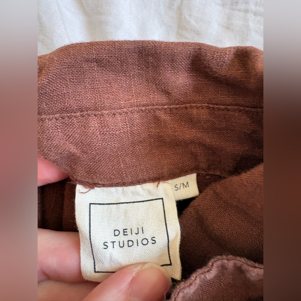 Deiji Brown Linen Shirt and Shorts Set - Picture 2 of 3